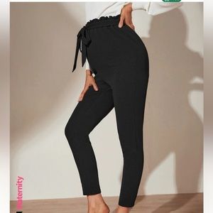 Shein Black Belted High Waisted Maternity Pants